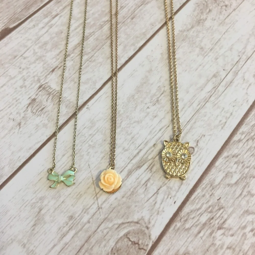 Goldtone Dainty Charms Chain Necklaces Set of Three